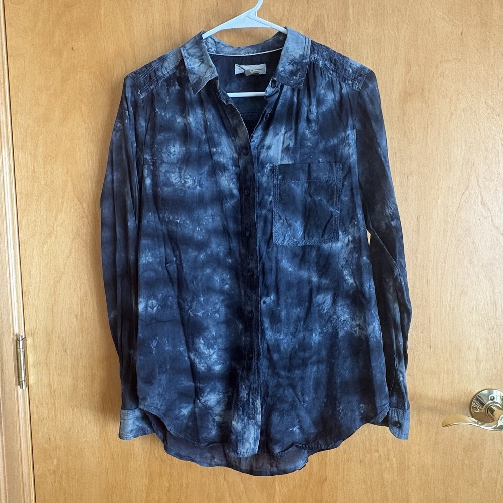 Pilcro Anthropologie Painterly Tie Dye Blue Light Weight Cotton Button Down Smal